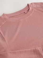 Rose Pink Soft Touch Ribbed Elbow Length Sleeve Crew Neck Top Containing TENCEL™ Lyocell - Image 7 of 7