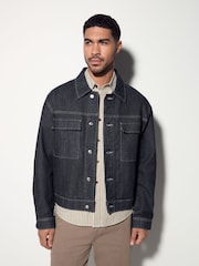 Dark Blue Contrast Stitched Denim Jacket - Image 1 of 10