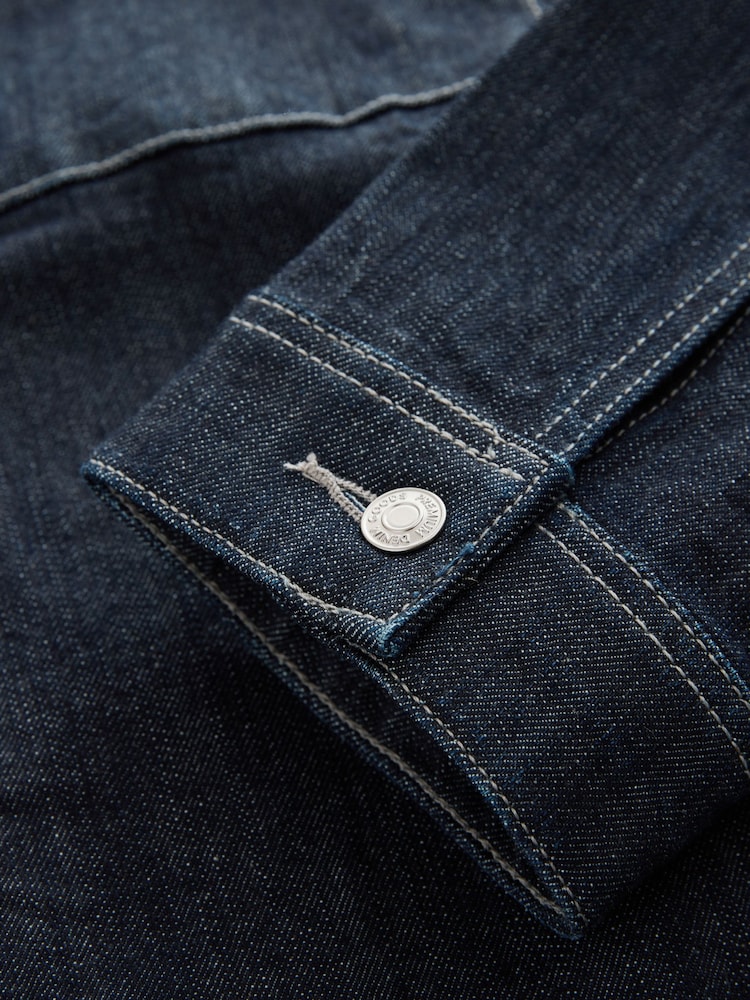 Dark Blue Contrast Stitched Denim Jacket - Image 10 of 10