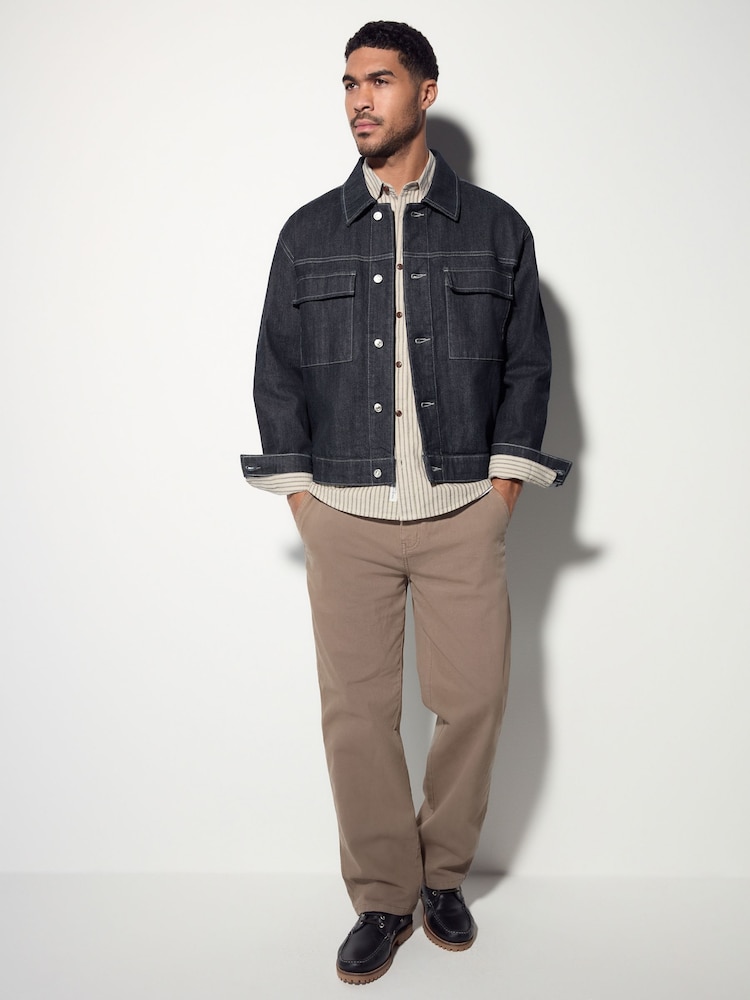 Dark Blue Contrast Stitched Denim Jacket - Image 2 of 10