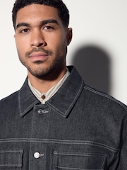 Dark Blue Contrast Stitched Denim Jacket - Image 4 of 10