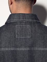 Dark Blue Contrast Stitched Denim Jacket - Image 5 of 10