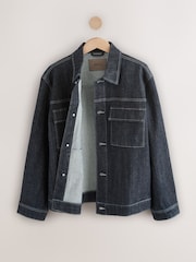 Dark Blue Contrast Stitched Denim Jacket - Image 8 of 10