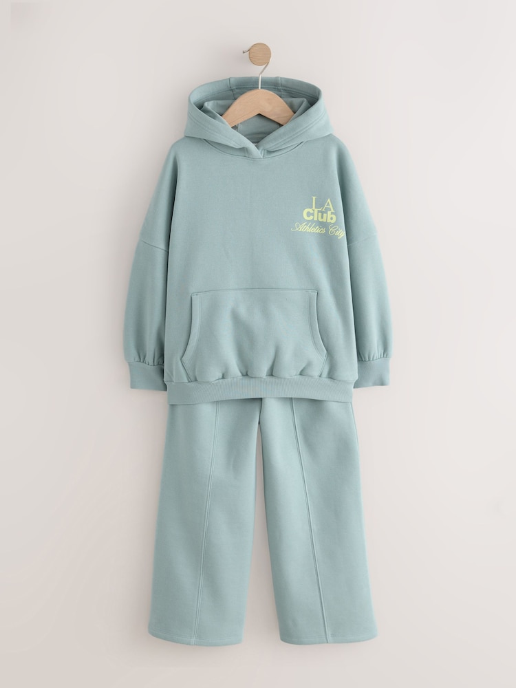 Hilinker Girls 3-Piece Outfit Set - Graphic Hoodie, Crop Tank & Baggy Sweatpants | Blue/Black, Size 9-10Y
