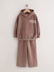 Mocha Brown Hoodie and Wide Leg Joggers Set (3-16yrs) - Image 5 of 10