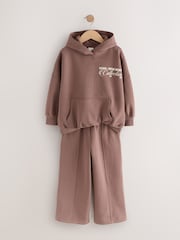 Mocha Brown Hoodie and Wide Leg Joggers Set (3-16yrs) - Image 7 of 10