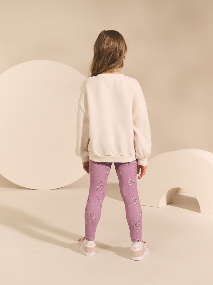 Cream/Lilac Kindness Bow Sweatshirt And Leggings Set (3-16yrs) - Image 2 of 4