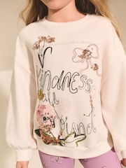 Cream/Lilac Kindness Bow Sweatshirt And Leggings Set (3-16yrs) - Image 4 of 4