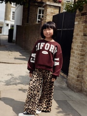 Burgundy Red Varsity Sweatshirt And Animal Print Wide Leg Trousers Set (3-16yrs) - Image 1 of 9
