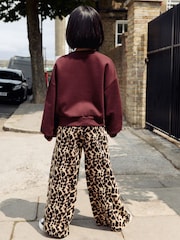 Burgundy Red Varsity Sweatshirt And Animal Print Wide Leg Trousers Set (3-16yrs) - Image 2 of 9