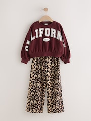 Burgundy Red Varsity Sweatshirt And Animal Print Wide Leg Trousers Set (3-16yrs) - Image 4 of 9