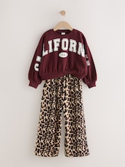 Burgundy Red Varsity Sweatshirt And Animal Print Wide Leg Trousers Set (3-16yrs) - Image 5 of 9