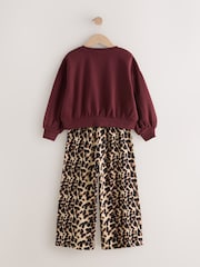 Burgundy Red Varsity Sweatshirt And Animal Print Wide Leg Trousers Set (3-16yrs) - Image 6 of 9