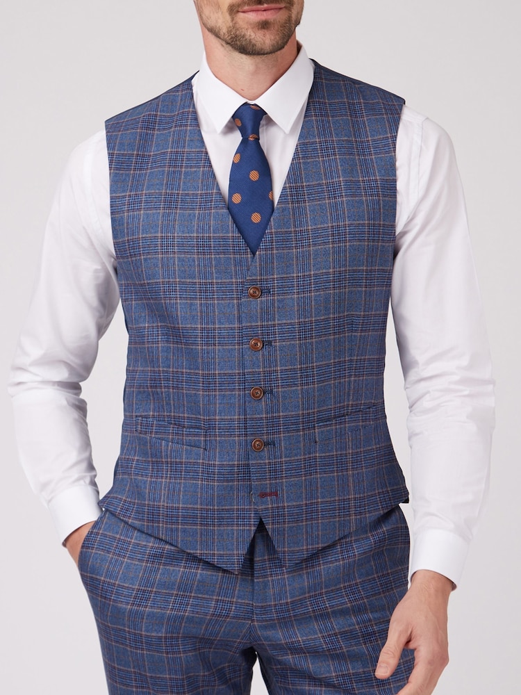 Antique Rogue Blue Overcheck Waistcoat - Image 1 of 3