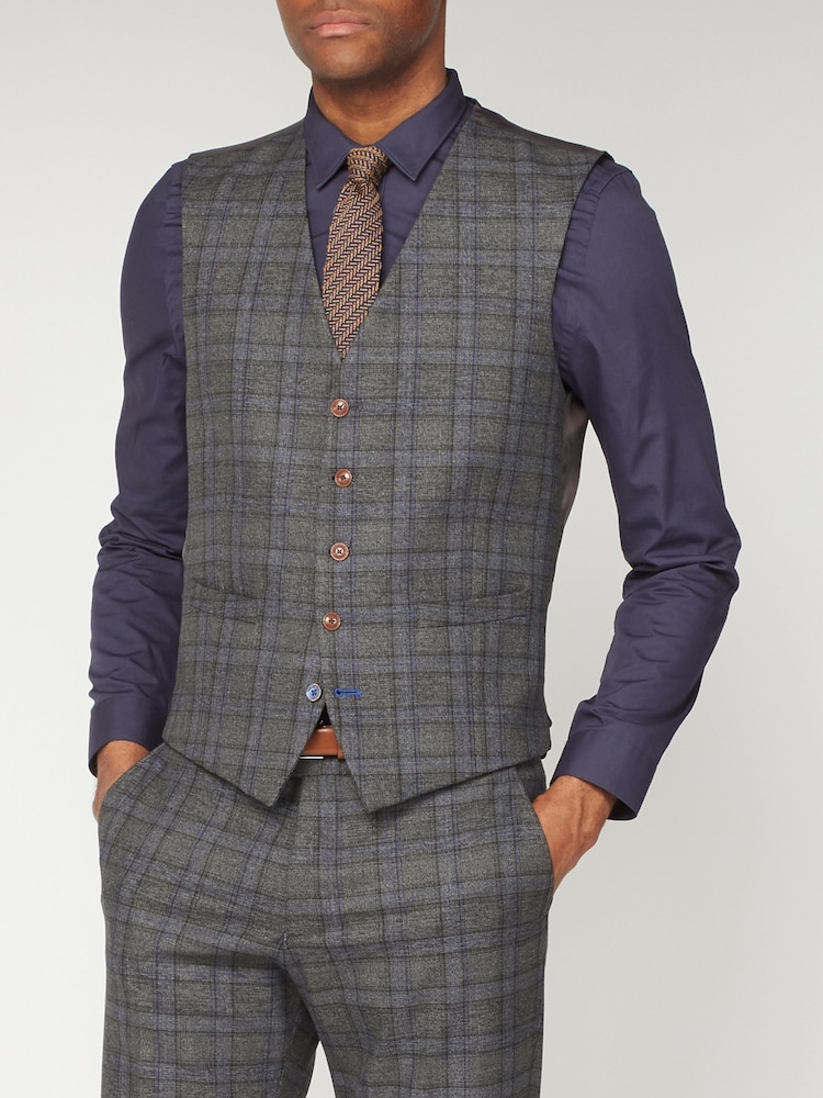 Antique Rogue Grey Overcheck Waistcoat - Image 1 of 3 Antique Rogue Grey Overcheck Waistcoat - Image 1 of 3