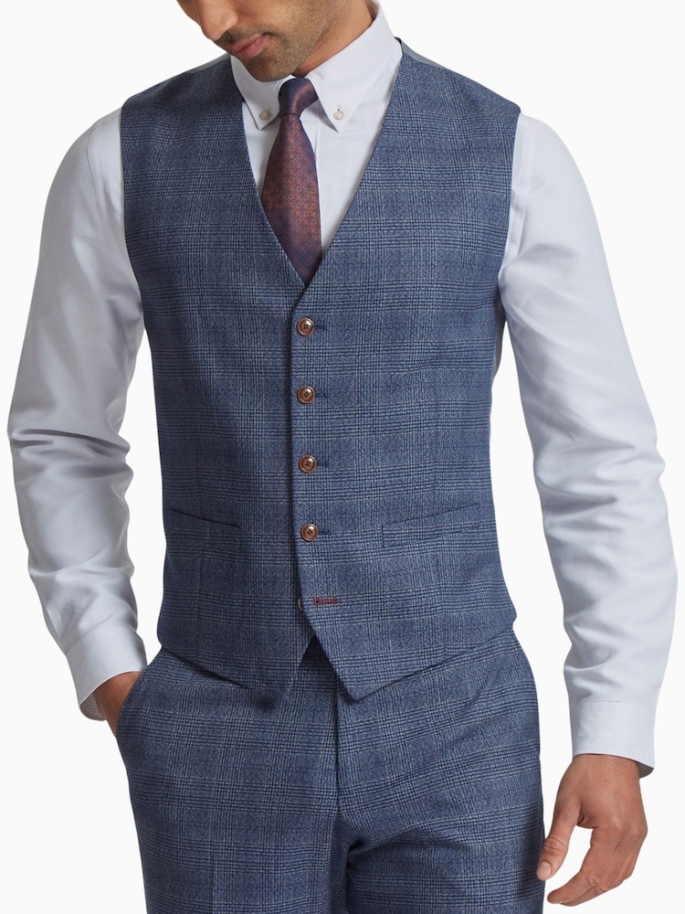 Antique Rogue Blue Dustin Airforce Check Waistcoat - Image 1 of 4