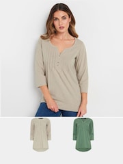 Long Tall Sally Green Pintuck Henley 100% Cotton Tops 2 Pack - Image 1 of 4