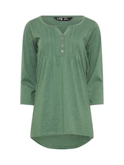 Long Tall Sally Green Pintuck Henley 100% Cotton Tops 2 Pack - Image 3 of 4