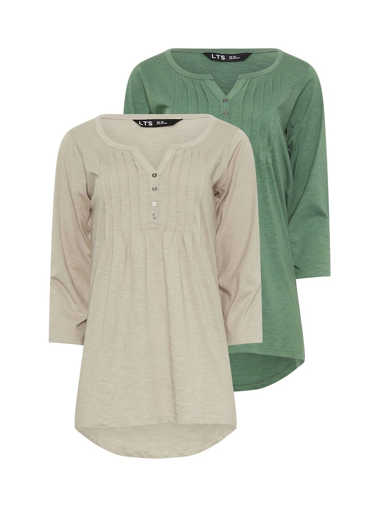 Long Tall Sally Green Pintuck Henley 100% Cotton Tops 2 Pack - Image 4 of 4 Long Tall Sally Green Pintuck Henley 100% Cotton Tops 2 Pack - Image 4 of 4