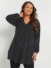 Yours Curve Black Pleated Front Swing Top - Image 1 of 5