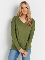 Verde - Pack de 2 camisetas de algodón 100 % con cuello en pico Sold de Long Tall Sally - Imagen 2 de 8