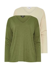 Verde - Pack de 2 camisetas de algodón 100 % con cuello en pico Sold de Long Tall Sally - Imagen 6 de 8