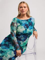 Синий - Yours Curve Сетчатое платье London Mesh Gathered - Image 2 of 5