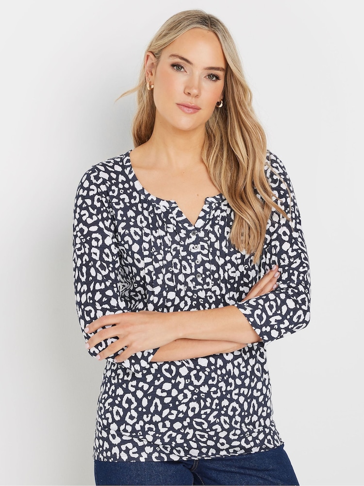 Long Tall Sally Blue 100% Cotton Pintuck Henley Top 2 Pack - Image 2 of 8