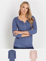 Long Tall Sally Pintuck Henley 100% Cotton Tops 2 Pack - Imagen 1 de 8