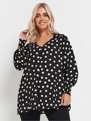 Yours Curve Black Pleated Front Shirred Top - Image 1 of 5