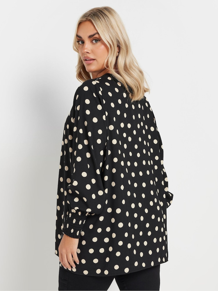 Yours Curve Black Pleated Front Shirred Top - Image 2 of 5