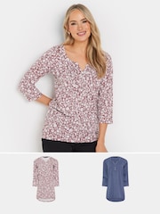 Long Tall Sally Pintuck Henley 100% Cotton Tops 2 Pack - Imagen 1 de 8