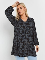 Yours Curve Grey Pleated Front Swing Top - Image 1 of 5