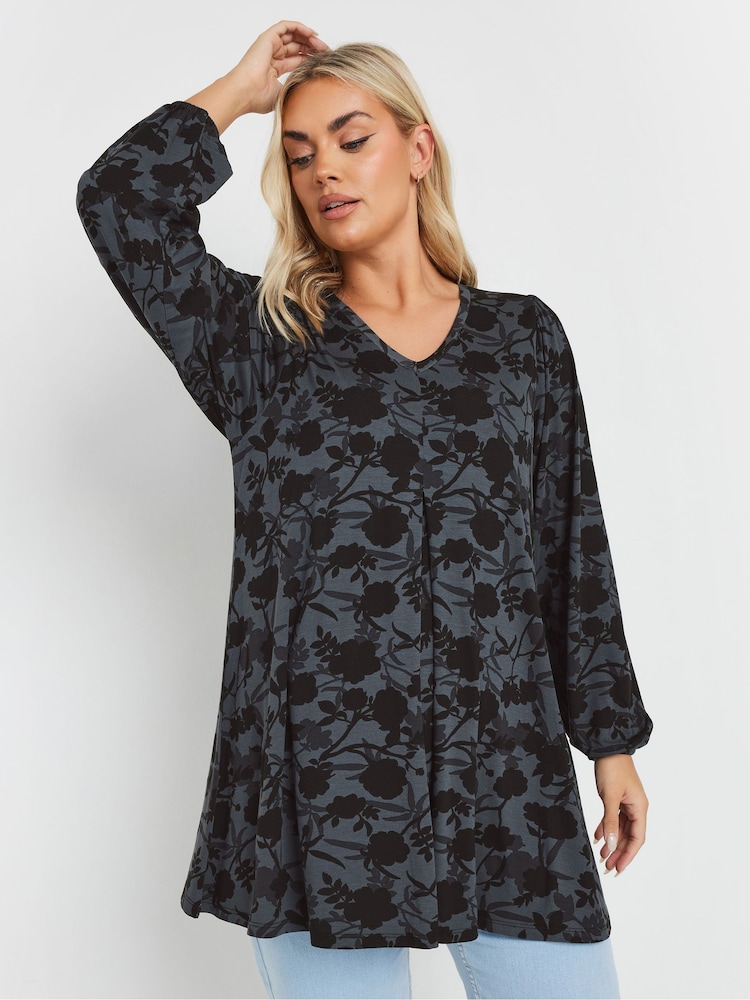 Yours Curve Grey Pleated Front Swing Top - Image 1 of 5