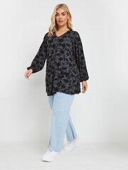 Yours Curve Grey Pleated Front Swing Top - Image 2 of 5
