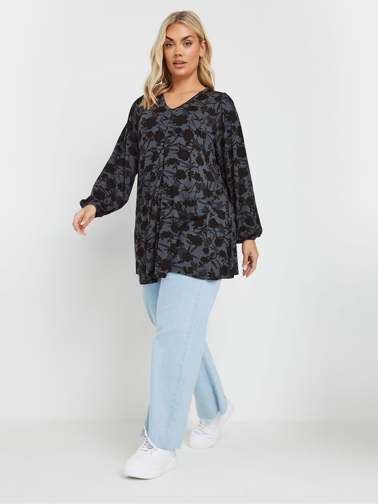 Yours Curve Grey Pleated Front Swing Top - Image 2 of 5