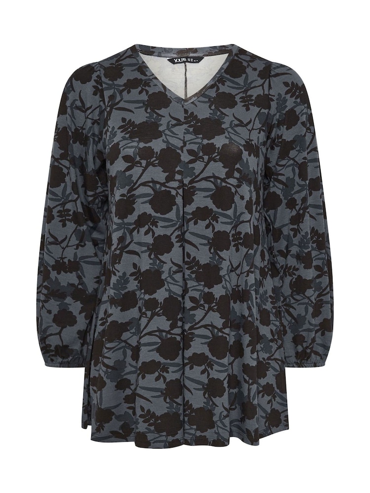 Yours Curve Grey Pleated Front Swing Top - Image 5 of 5