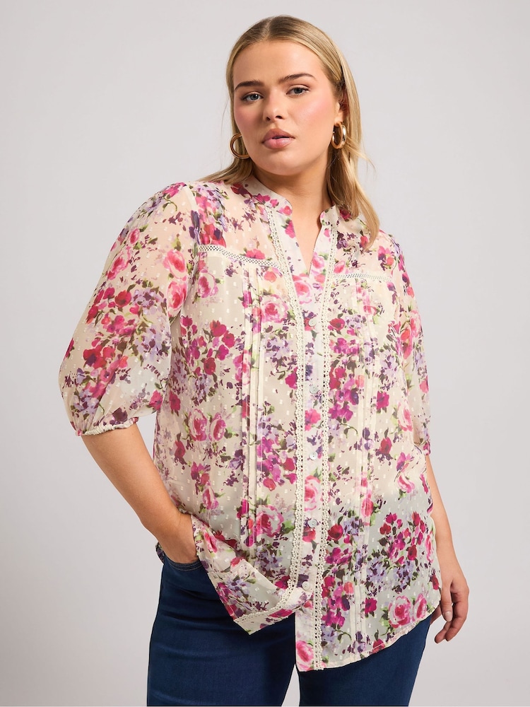 Yours Curve White Embellished High Waisted Full Blouse - Image 1 of 9