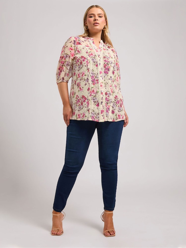 Yours Curve White Embellished High Waisted Full Blouse - Image 2 of 9