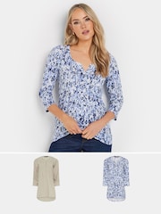 Long Tall Sally Blue Pintuck Henley 100% Cotton Tops 2 Pack - Image 1 of 8