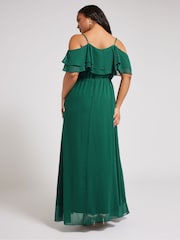 Yours Curve Green London Plain Cold Shoulder Dress - Image 2 of 5