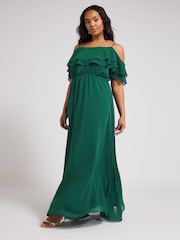 Yours Curve Green London Plain Cold Shoulder Dress - Image 3 of 5