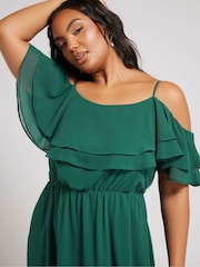 Yours Curve Green London Plain Cold Shoulder Dress - Image 4 of 5