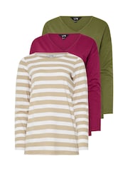 Long Tall Sally Green V-Neck 100% Cotton T-Shirts 3 Pack - Image 6 of 9