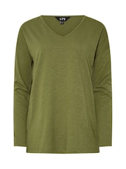 Long Tall Sally Green V-Neck 100% Cotton T-Shirts 3 Pack - Image 9 of 9