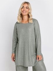 Yours Curve Grey Ribbed Foil Top - Image 1 of 5