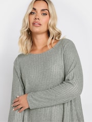 Yours Curve Grey Ribbed Foil Top - Image 4 of 5