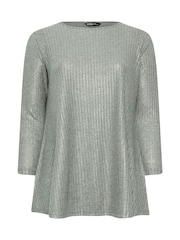 Yours Curve Grey Ribbed Foil Top - Image 5 of 5