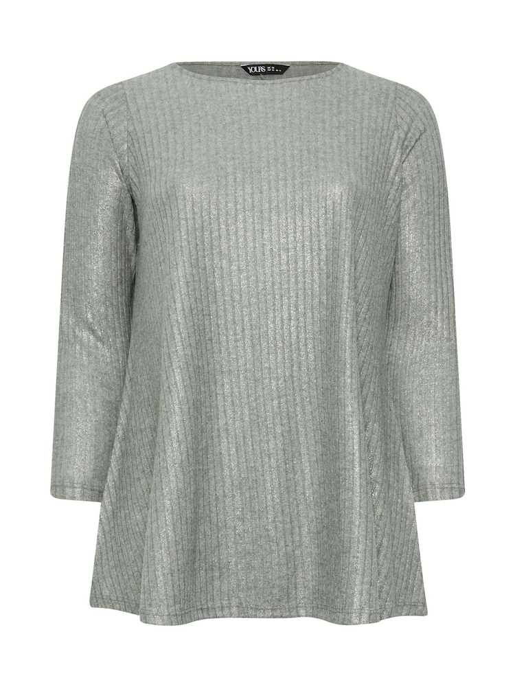 Yours Curve Grey Ribbed Foil Top - Image 5 of 5
