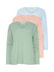 Long Tall Sally Blue V-Neck 100% Cotton T-Shirts 3 Pack - Image 6 of 7